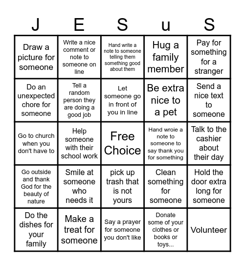 Advent Calendar of Good Deeds Bingo Card