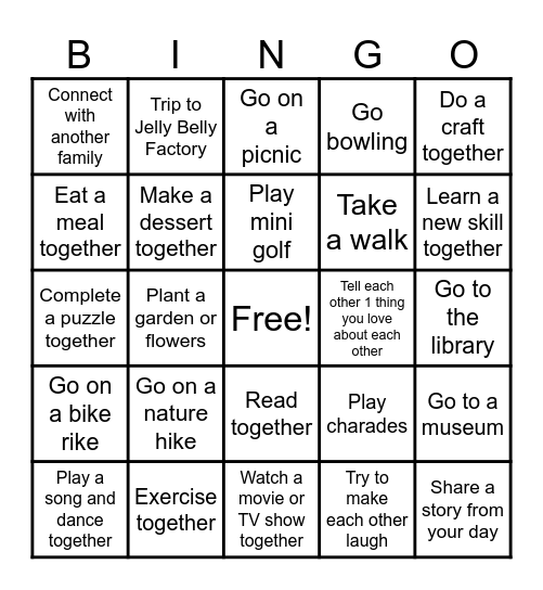 Family Bingo! Bingo Card