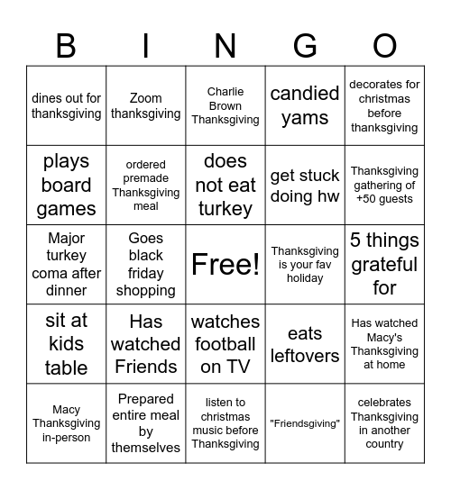 B-I-N-G-OH NO MY TURKEY! Bingo Card