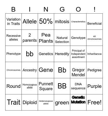 Genetics Bingo Card