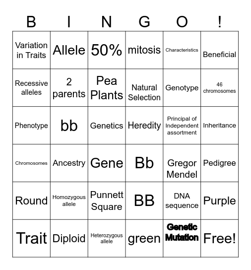 Genetics Bingo Card