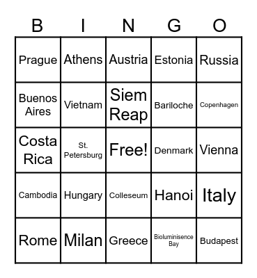 Travel Bingo Card