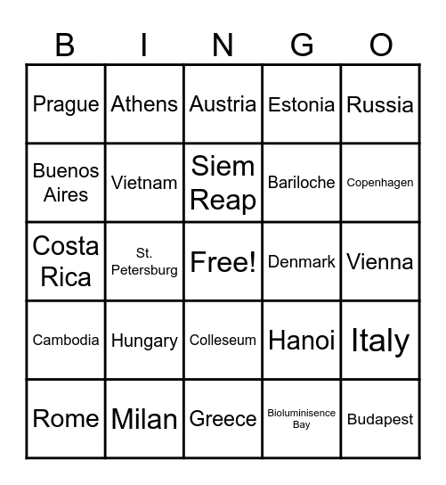 Travel Bingo Card