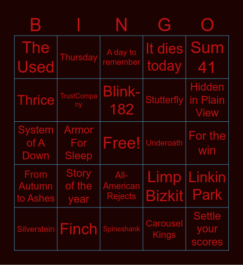 Favorite bands We have in common "BINGO" Bingo Card