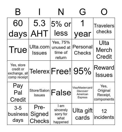 Section 3 Review  Bingo Card