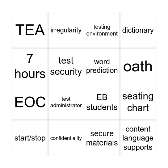 24-25 General STAAR Bingo Card