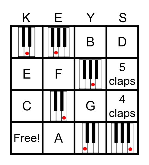 Piano Keys Bingo Card
