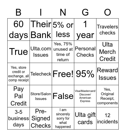 Section 3 Review  Bingo Card