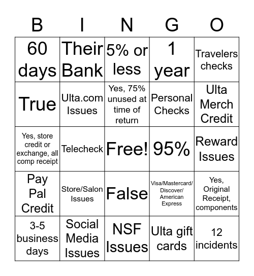 Section 3 Review  Bingo Card