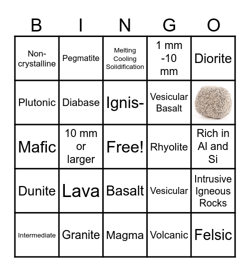 Igneous Rocks Bingo Card