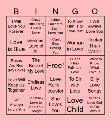 LOVE SONGS Bingo Card