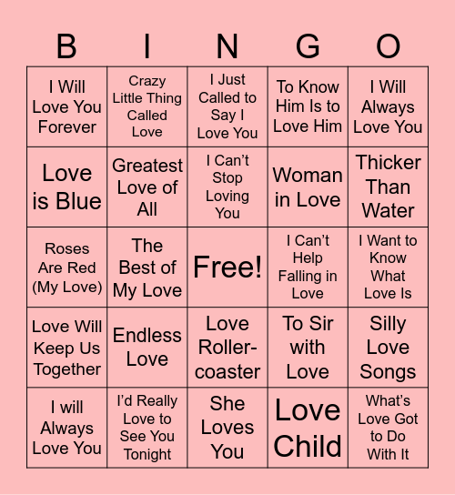 LOVE SONGS Bingo Card