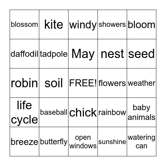 SPRING  BINGO    Bingo Card