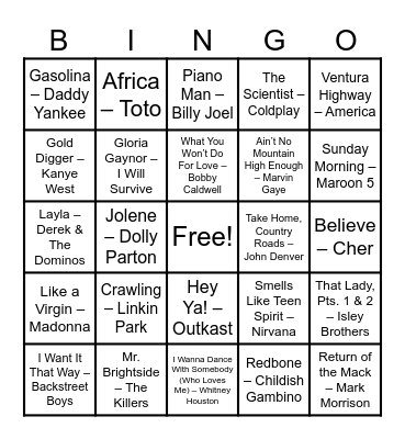 What's That Song? Music Bingo Card