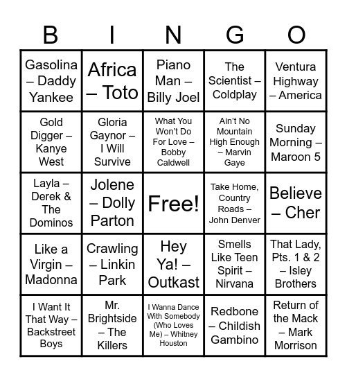 What's That Song? Music Bingo Card