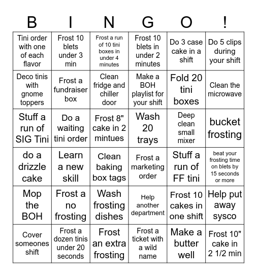 BACK OF HOUSE HOLIDAY BINGO Card