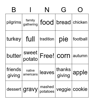 thanksgiving bingo Card