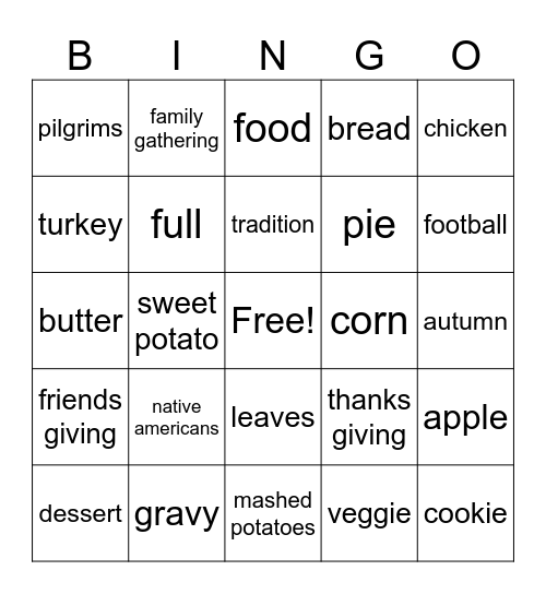 thanksgiving bingo Card