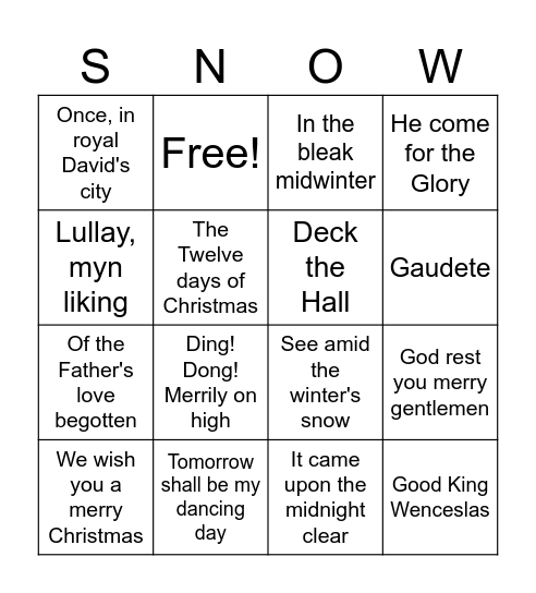 How Many Carols Bingo Card