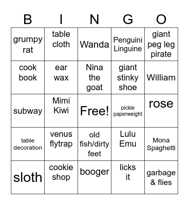 Inspector Flytrap Bingo Card