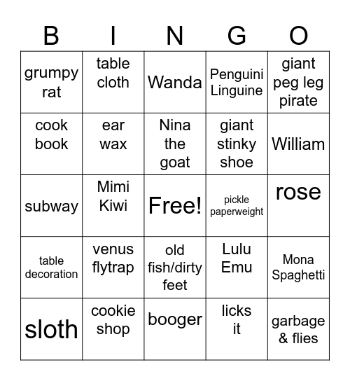 Inspector Flytrap Bingo Card