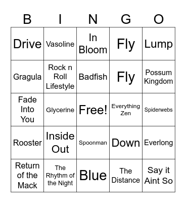 90's music Bingo Card