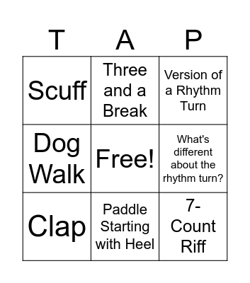 Rainstorm Tap Dance Bingo Card