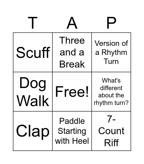 Rainstorm Tap Dance Bingo Card