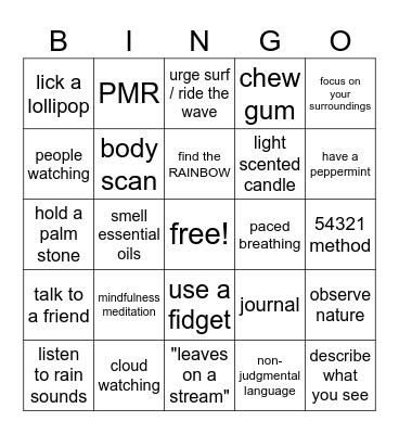 DBT 'What' Skills Bingo Card