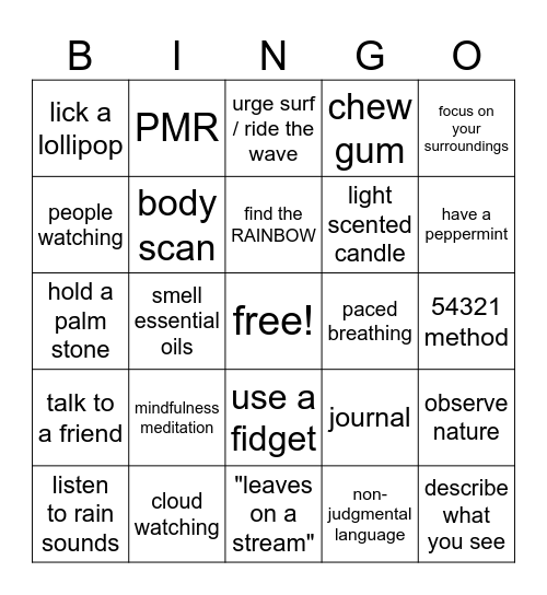 DBT 'What' Skills Bingo Card