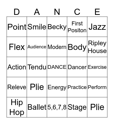 Ripley House Dance Bingo Card