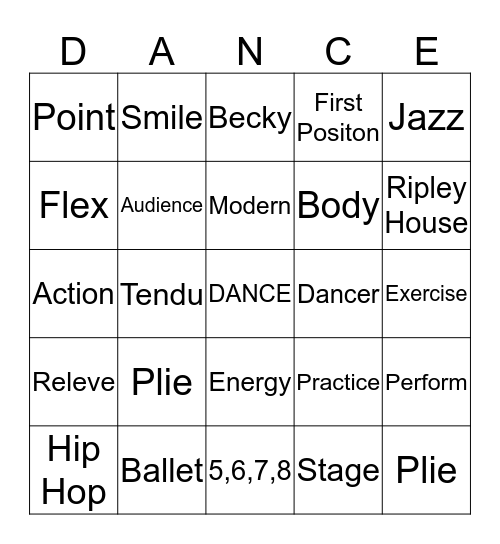 Ripley House Dance Bingo Card