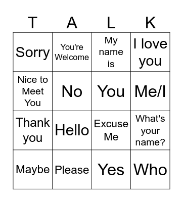 Basic Greeting ASL Bingo Card