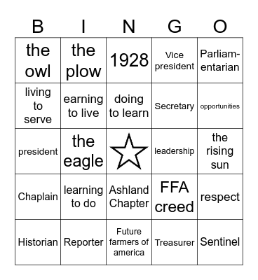 FFA BINGO Card