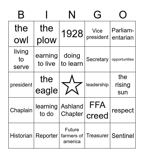 FFA BINGO Card