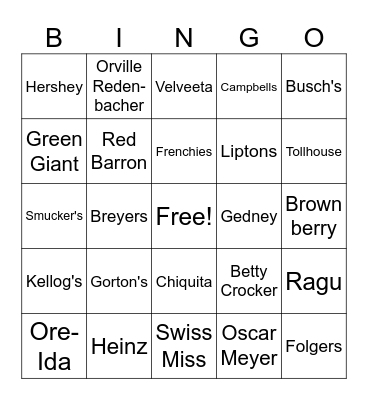 FOOD BRANDS BINGO Card