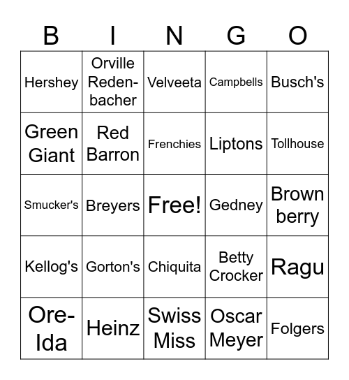 FOOD BRANDS BINGO Card