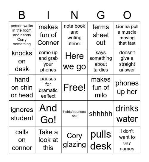 Mr cory bingo Card