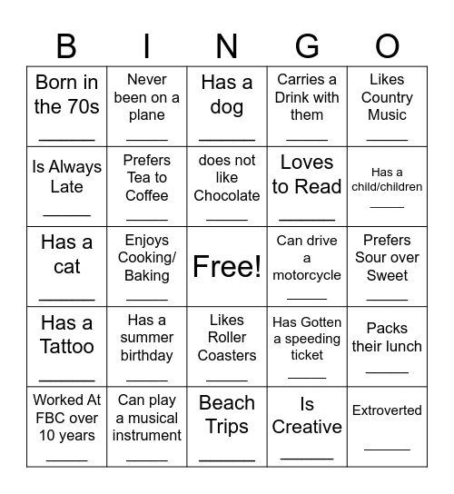 Mingle Bingo Card