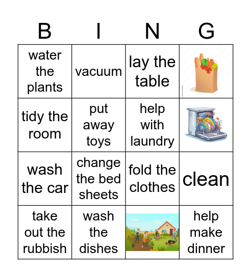 Chores Bingo Card