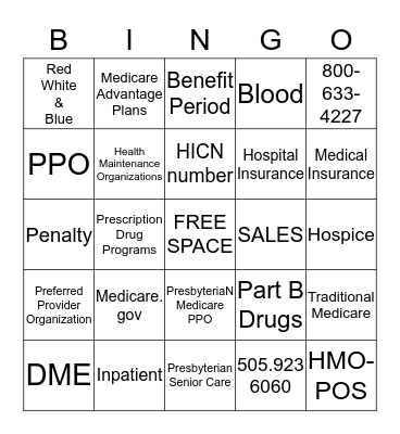 Medicare Bingo Card