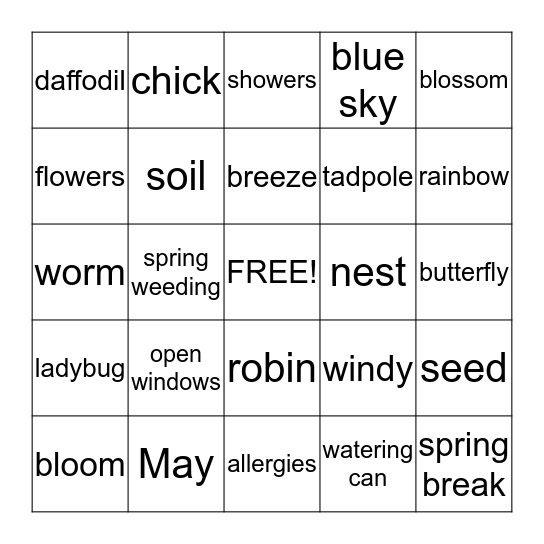 SPRING  BINGO    Bingo Card
