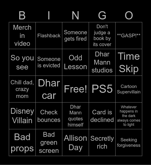 Dhar Man Bingo Card