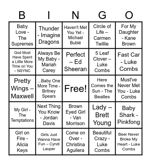 Skye's Playlist Bingo Card