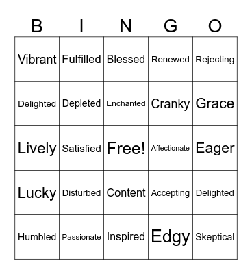 Emotions Bingo Card