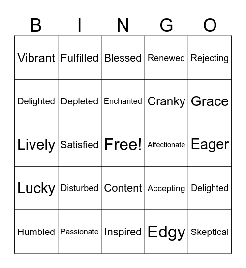 Emotions Bingo Card