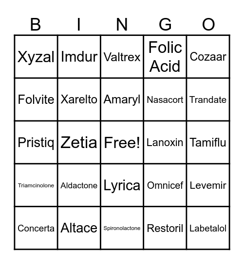 Drugs 81-100 Bingo Card