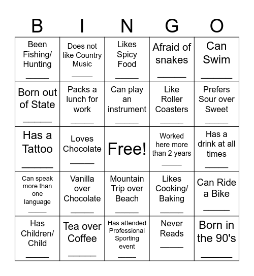 Mingle Bingo Card