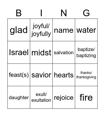 3rd Sunday of Advent year C Bingo Card