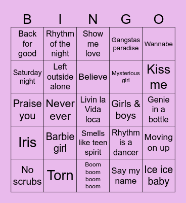 Katie’s Boogie Bingo Card